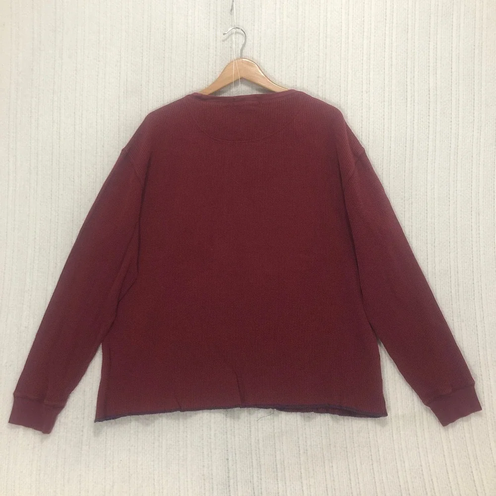 Polo Ralph Lauren Mens Large Burgundy Waffle Knit Thermal Long Sleeve Shirt L